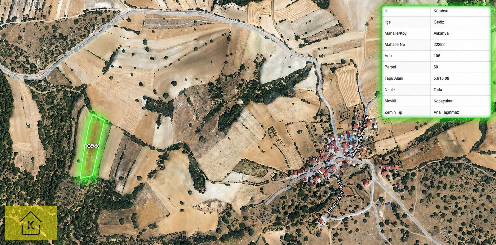 KÜTAHYA GEDİZ ALİKAHYA'DA 5615M² SATILIK TARLA - KÜTAHYA GEDİZ fotoğraf 4