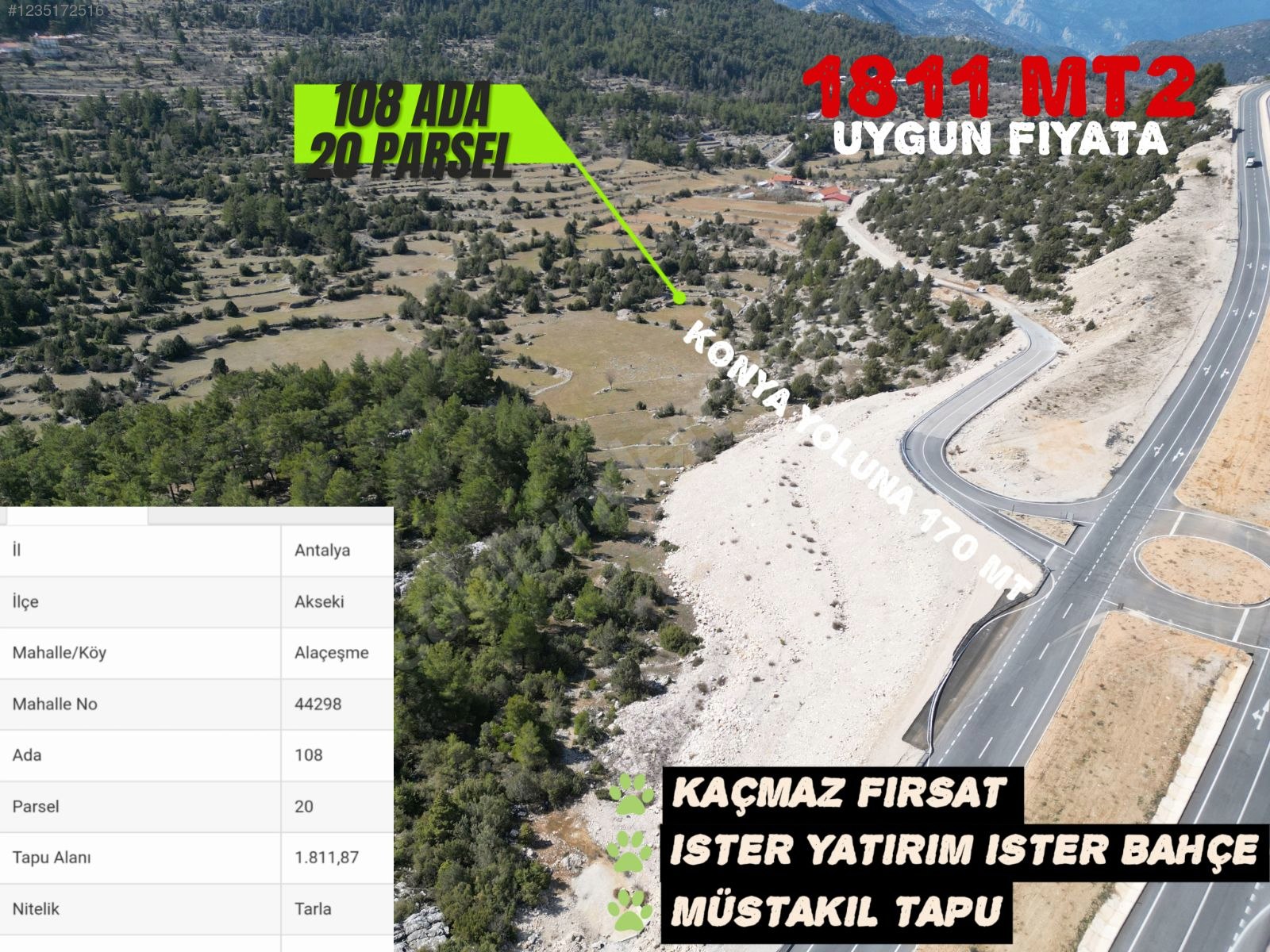 Antalya / Akseki / Alaçeşme Mhahallesinde 1.811 m² SATILIK ARSA  - ANTALYA AKSEKİ fotoğraf 16