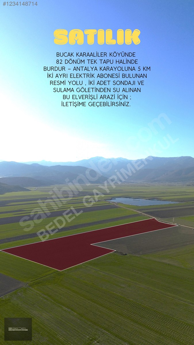 BUCAK KARAALİLER KÖYÜ 82 DÖNÜM TEK TAPU HALİNDE SULU TARLA - BURDUR BUCAK fotoğraf 3