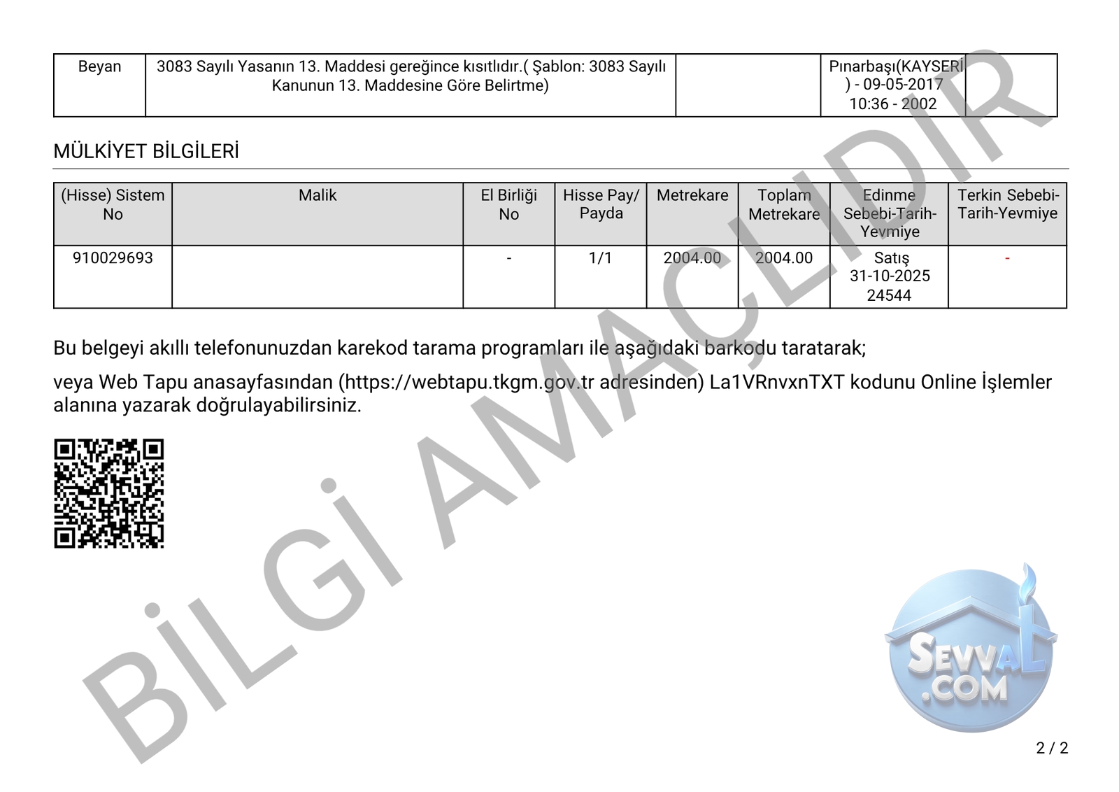 KAYSERİ PINARBAŞI KAYNAR/HÜRRİYET MAH 2.004 M² TARLAMIZ SATILIK. - Kayseri Pınarbaşı fotoğraf 6