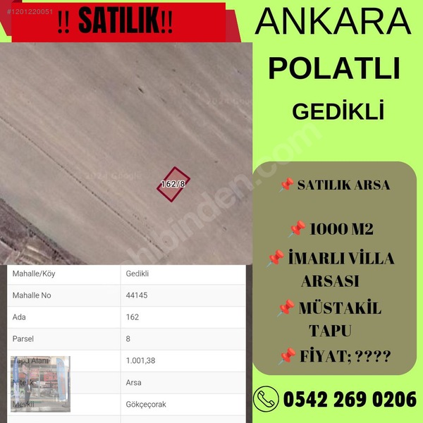 UĞURLU EMLAK OFİSİNDEN GEDİKLİ MAHALLESİNDE SATILIK ARSA - ANKARA POLATLI fotoğraf 4