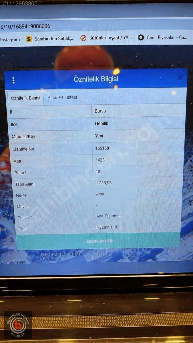 BÜTÜNLER'DEN FIRSAT İMARLI ARSA 1286 M2 - BURSA GEMLİK fotoğraf 2