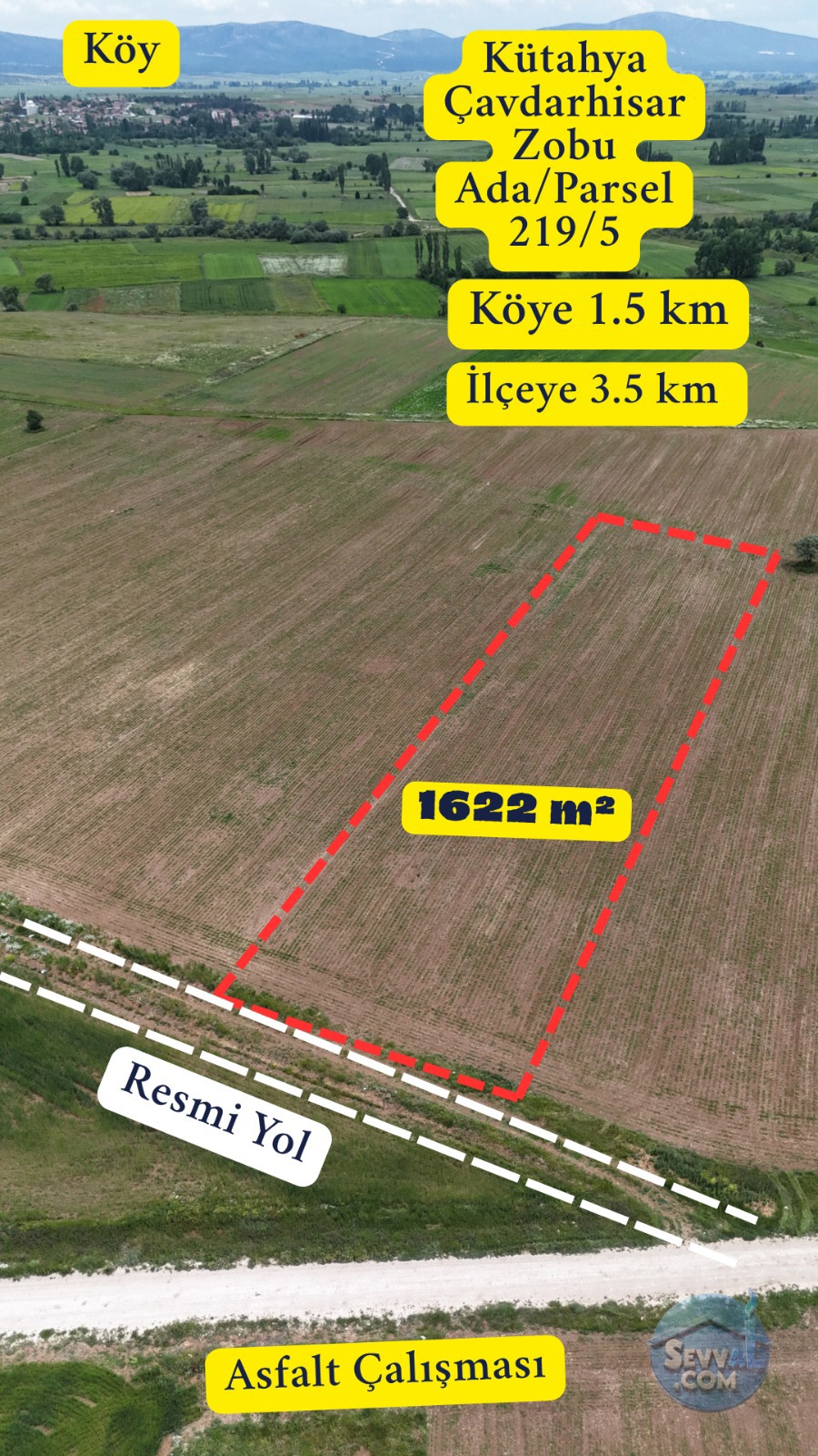 KÜTAHYA ÇAVDARHİSAR ZOBU  KÖYÜNDE  1.622  M²   TARLA  SATILIKTIR - KÜTAHYA ÇAVDARHİSAR fotoğraf 2