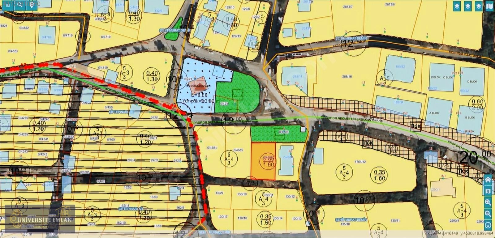 ÜNİVERSİTE EMLAKTAN KONURALP DE SATILIK ARSA 4 KAT İMARLI 822 M2